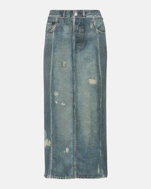 Acne Studios Mid-Rise Printed Denim Midi Skirt - Blue