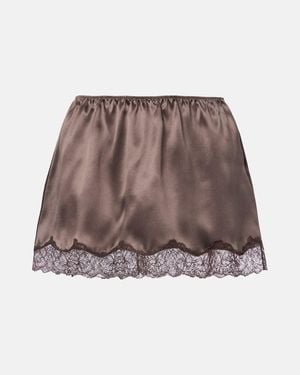 Magda Butrym Lace-Trimmed Silk Satin Miniskirt - Brown