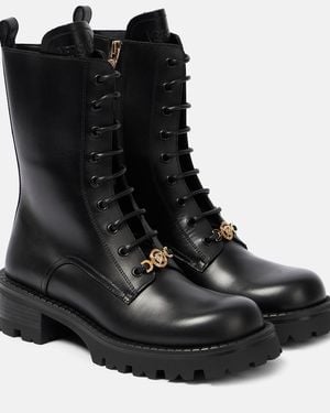Versace Vagabond Leather Lace-Up Boots - Black