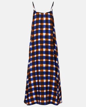 Asceno Napoli Checked Silk Twill Maxi Dress - Blue