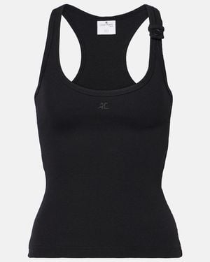 Courreges Ribbed-Knit Cotton Tank Top - Black