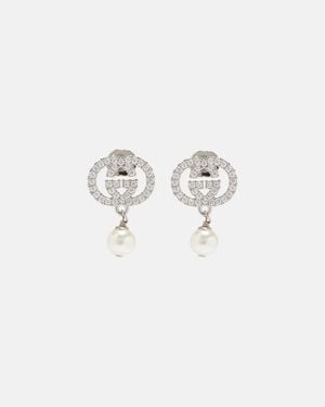 Gucci Interlocking G Embellished Drop Earrings - White