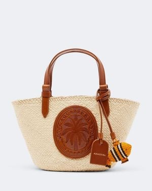 Aquazzura Tropical Mini Raffia Top-Handle Bag - Brown