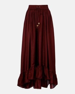 Zimmermann Falda Larga Aster De Seda Habotai Fruncida - Rojo