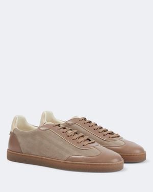 Brunello Cucinelli Leather-Trimmed Herringbone Trainers - Brown