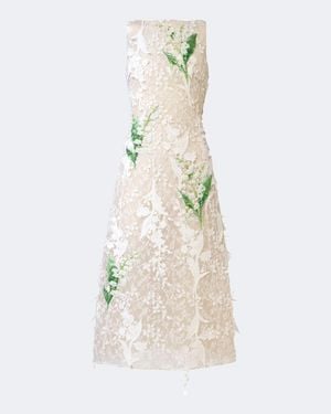 LEO LIN Cleo Beaded Floral-Applique Lace Dress - Natural