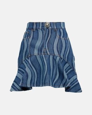 Area Sunray Ruffled Denim Miniskirt - Blue