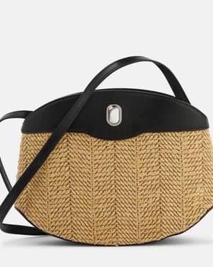 SAVETTE Tondo Leather-Trimmed Raffia Crossbody Bag - Black