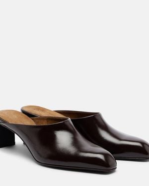 KHAITE Colt Leather Mules - Brown