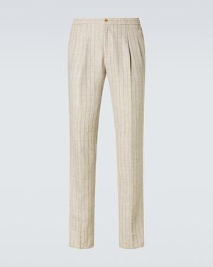 Rubinacci Striped Linen And Wool Slim Trousers - Natural