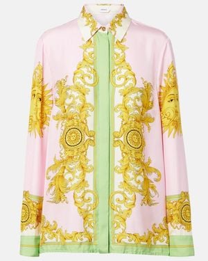 Versace Printed Silk Twill Shirt - Yellow
