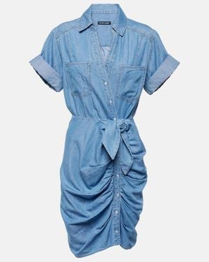 Veronica Beard Hensley Gathered Denim Shirt Dress - Blue