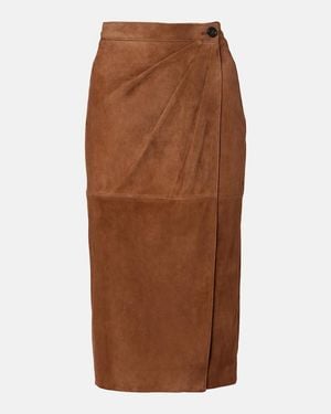 Max Mara Jerez Gathered Suede Pencil Skirt - Brown