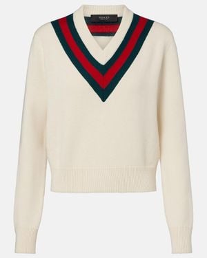 Gucci Pull Web Stripe En Laine - Blanc