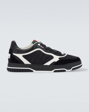 Gucci Re-Web Gg Canvas Leather-Trimmed Trainers - Black