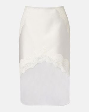 Jil Sander Lace-Trimmed Satin Midi Skirt - White