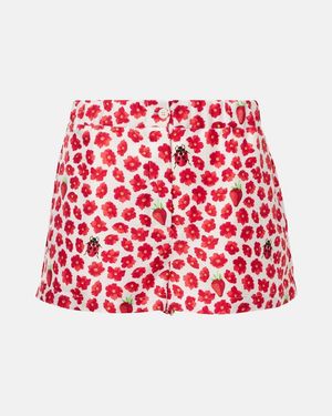 Versace Silk Shorts With Strawberry Garden Print - Red