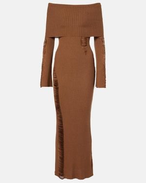 AYA MUSE Danica Ribbed-Knit Silk-Blend Midi Dress - Brown