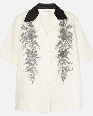 Zimmermann Floral Linen Bowling Shirt - Natural