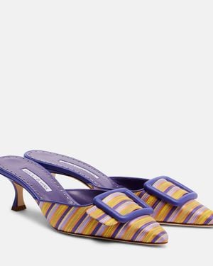 Manolo Blahnik Maysalebi Leather-Trimmed Court Shoes - Blue