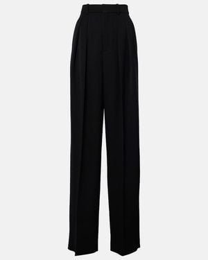 Saint Laurent High-Rise Wool Grain De Poudre Tuxedo Pants - Black