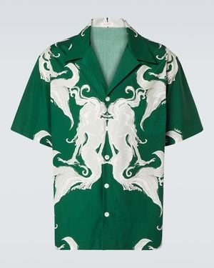 Valentino Printed Cotton Poplin Bowling Shirt - Green