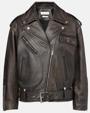 McQueen Leather Zip Jacket With Asymmetrical Closure - Schwarz