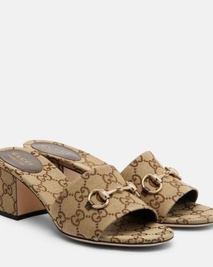 Gucci Horsebit Gg Canvas Mules - Brown