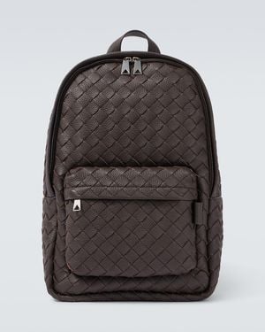 Bottega Veneta Mochila De Piel Intrecciato - Negro