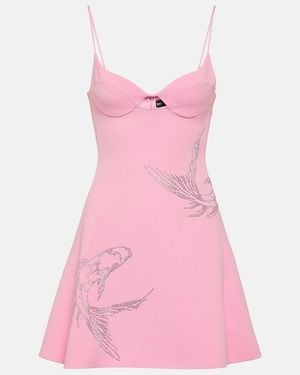 David Koma Rhinestone-embellished Flared-hem Stretch-woven Mini Dress - Pink