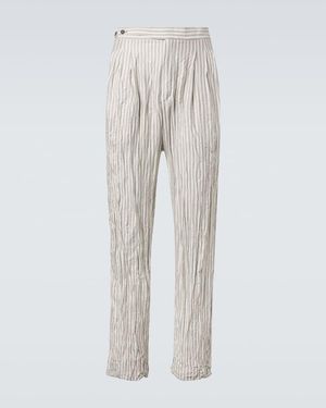 ZEGNA Striped Silk Straight Trousers - White