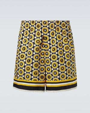 Valentino Printed Cotton Poplin Shorts - Yellow
