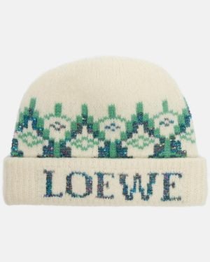 Loewe Fair Isle Sequined Wool-Blend Beanie - Green
