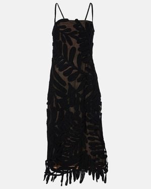 Oscar de la Renta Fern Crochet-Knit Midi Dress - Black