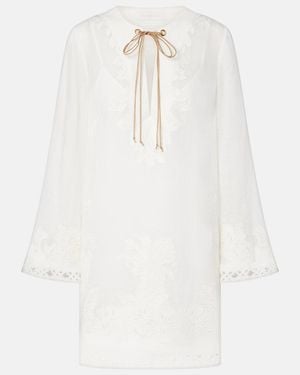 Zimmermann Indra Embroidered Ramie Minidress - White