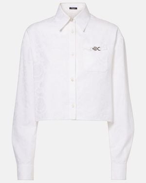 Versace Barocco Jacquard Cropped Cotton Shirt - White