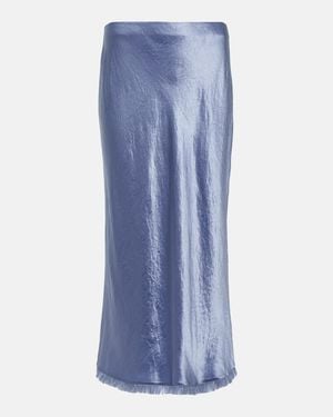 Vince Fringed Satin Midi Skirt - Blue