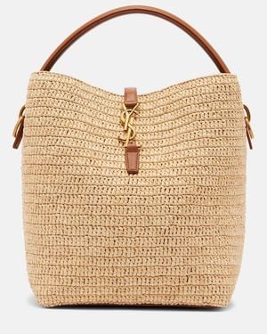 Saint Laurent Sac Seau Le 37 En Raphia A Finitions En Cuir - Neutre