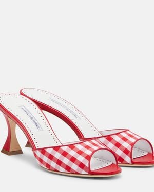 Manolo Blahnik Jadara Leather-Trimmed Gingham Mules - Red