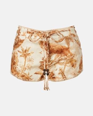 Zimmermann Indra Beaded Printed Linen Shorts - Natural