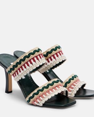 Manolo Blahnik Mabeco 90 Leather-Trimmed Knitted Mules - Black