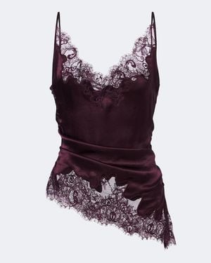 JACQUES WEI Top Lencero De Saten Fruncido Con Encaje - Morado