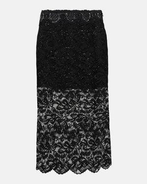 Rabanne Layered Lace Midi Skirt - Black