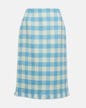Oscar de la Renta Checked Wool Midi Skirt - Blue