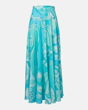 PUCCI Orchidee High-Rise Cotton Maxi Skirt - Blue