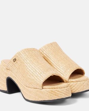 Ganni Butterfly Raffia Platform Mules - Natural
