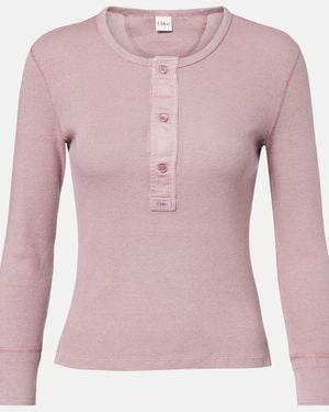 Chloé Ribbed-Knit Cotton Henley Shirt - Pink