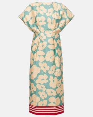 Dries Van Noten Floral Satin Midi Dress - Green
