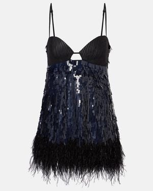 Johanna Ortiz Feather-Trimmed Sequined Minidress - Black