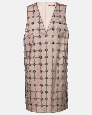 Max Mara Acino Embellished Tulle And Satin Minidress - Natural